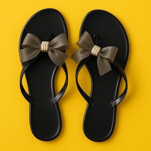 Black Sandals with Bow Accent